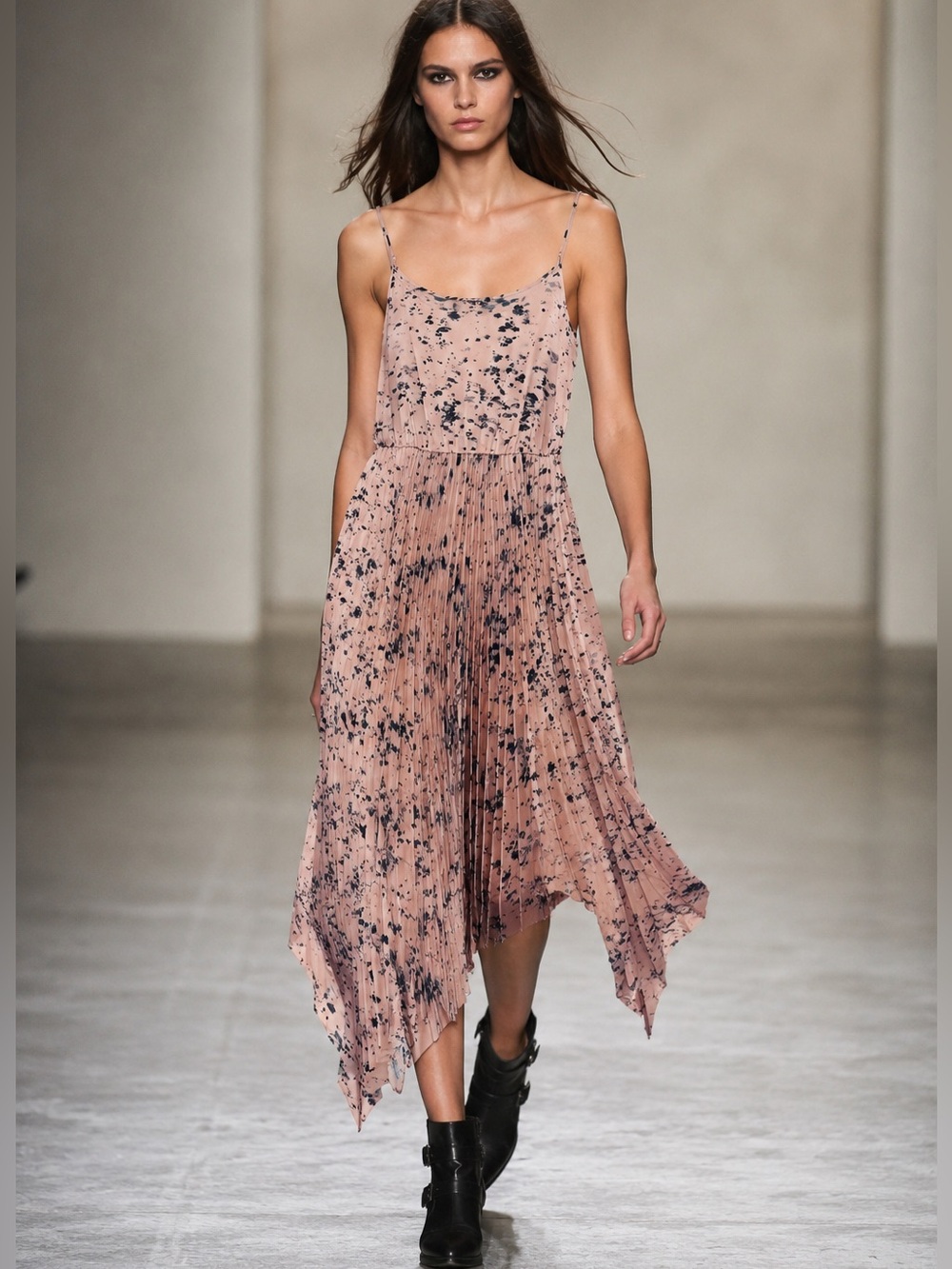 AllSaints Lorna Yermo 2-in-1 Pleated Handkerchief Midi Dress, Size S